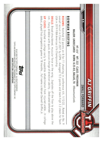 2021-22 Bowman University #11 AJ Griffin