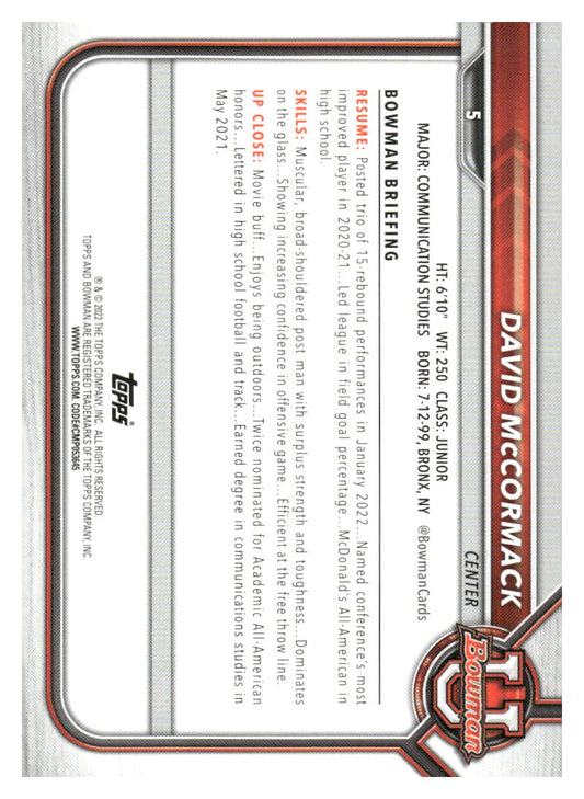 2021-22 Bowman University #5 David McCormack