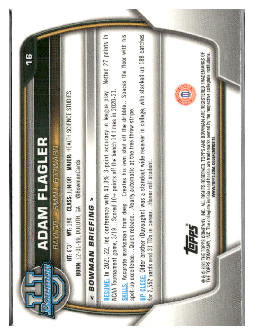 2022-23 Bowman University Chrome #16 Adam Flagler Pink
