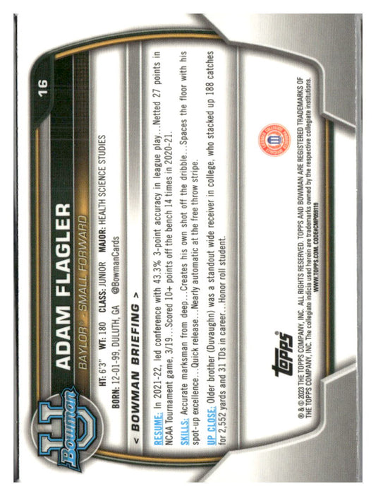 2022-23 Bowman University Chrome #16 Adam Flagler Pink
