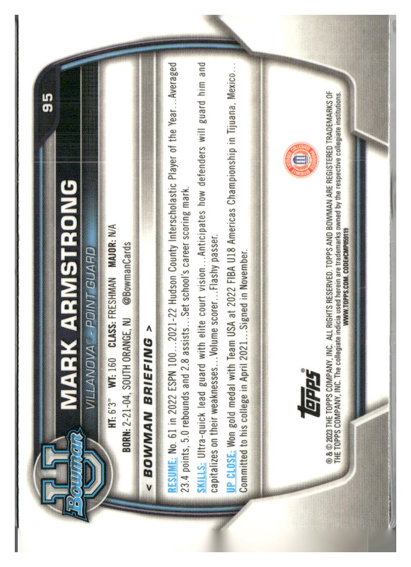 2022-23 Bowman University Chrome #95 Mark Armstrong