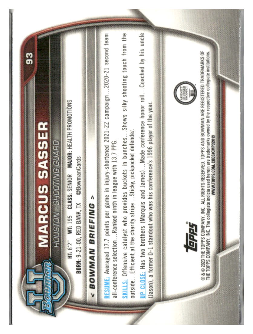 2022-23 Bowman University Chrome #93 Marcus Sasser