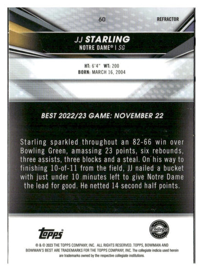 2022-23 Bowman University Best #60 JJ Starling Refractors