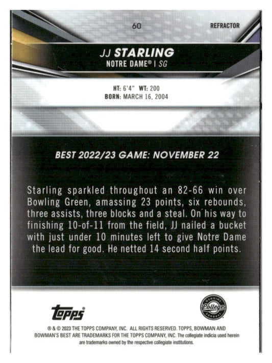 2022-23 Bowman University Best #60 JJ Starling Refractors
