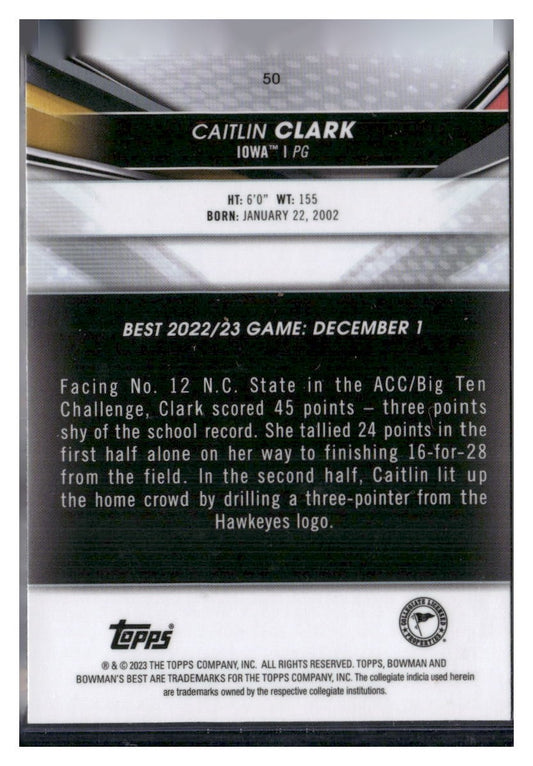 2022-23 Bowman University Best #50 Caitlin Clark