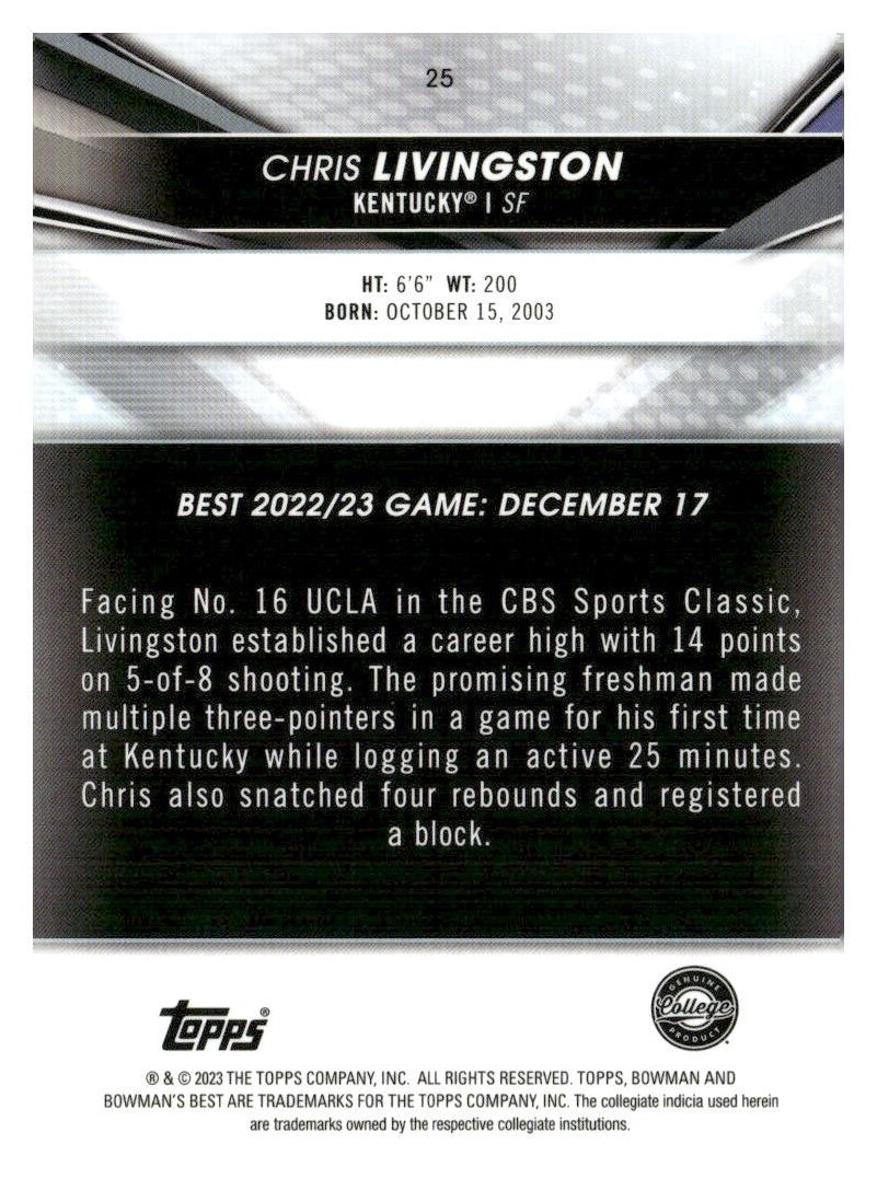 2022-23 Bowman University Best #25 Chris Livingston