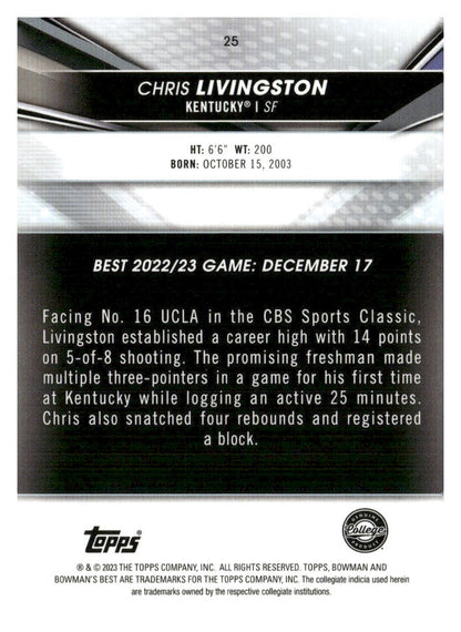 2022-23 Bowman University Best #25 Chris Livingston