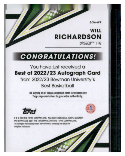 2022-23 Bowman University Best #BOA-WR Will Richardson Autographs Refractors