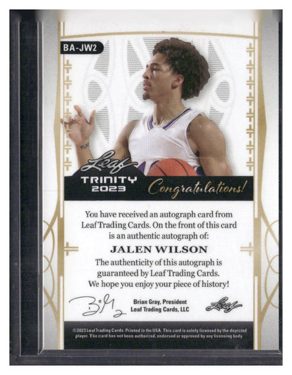 2023 Leaf Trinity #BA-JW2 Jalen Wilson Holo Gold #/10