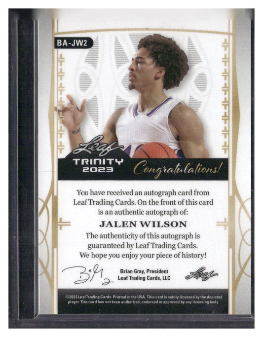 2023 Leaf Trinity #BA-JW2 Jalen Wilson Holo Gold #/10