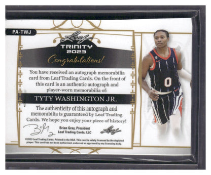 2023 Leaf Trinity #PA-TWJ TyTy Washington Jr. Patch Autographs Gold