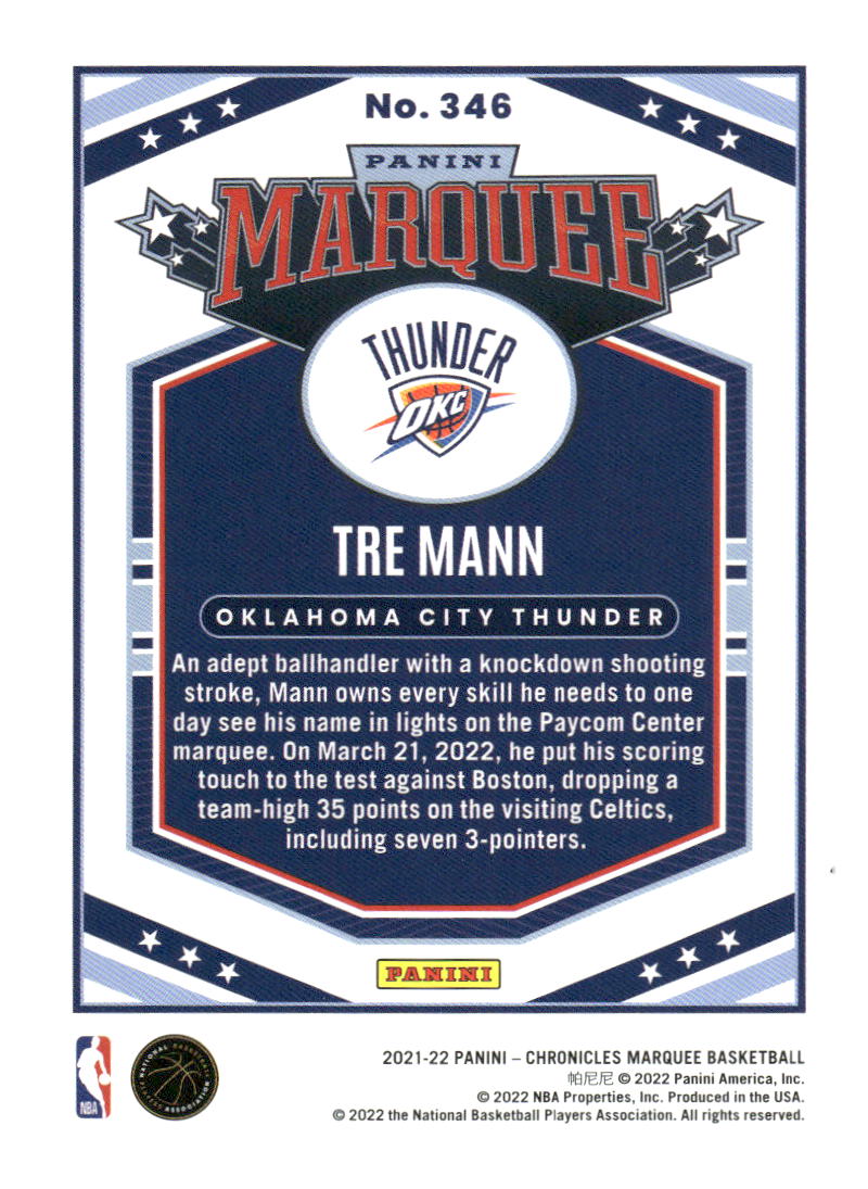 2021-22 Panini Chronicles #346 Tre Mann