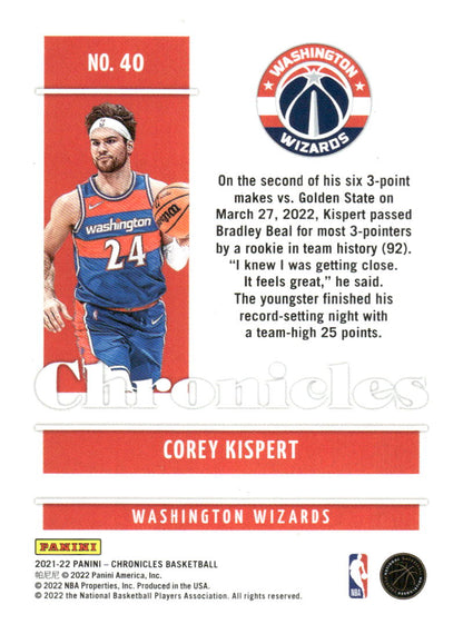 2021-22 Panini Chronicles #40 Corey Kispert Pink