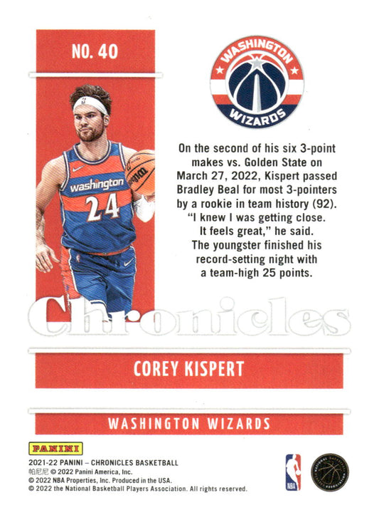 2021-22 Panini Chronicles #40 Corey Kispert Pink