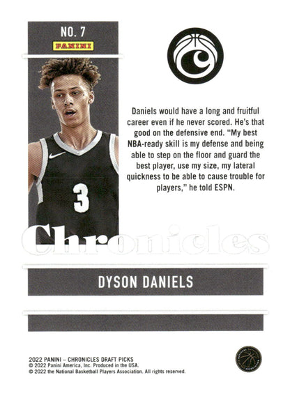 2022 Panini Chronicles Draft Picks #7 Dyson Daniels Bronze