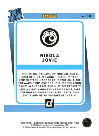 2022 Panini Chronicles Draft Picks #10 Nikola Jovic Donruss Rated Rookies