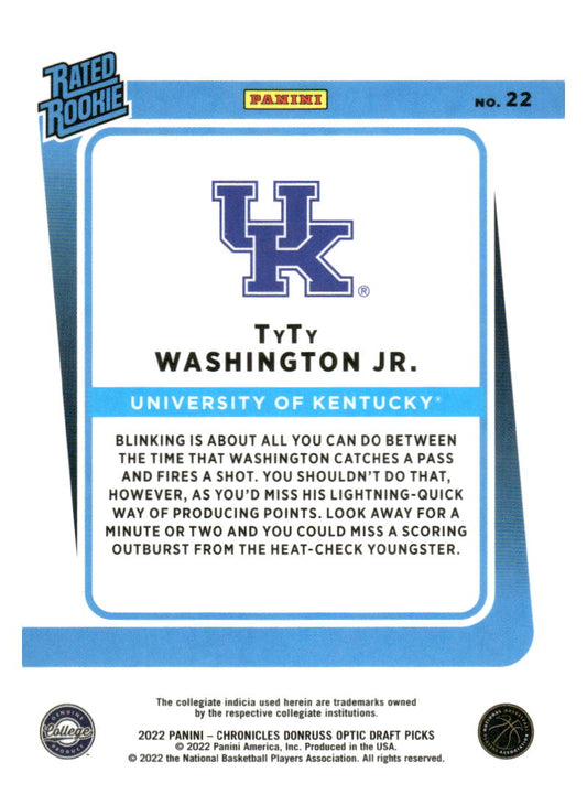 2022 Panini Chronicles Donruss Optic Rated Rookie #22 TyTy Washington Jr.