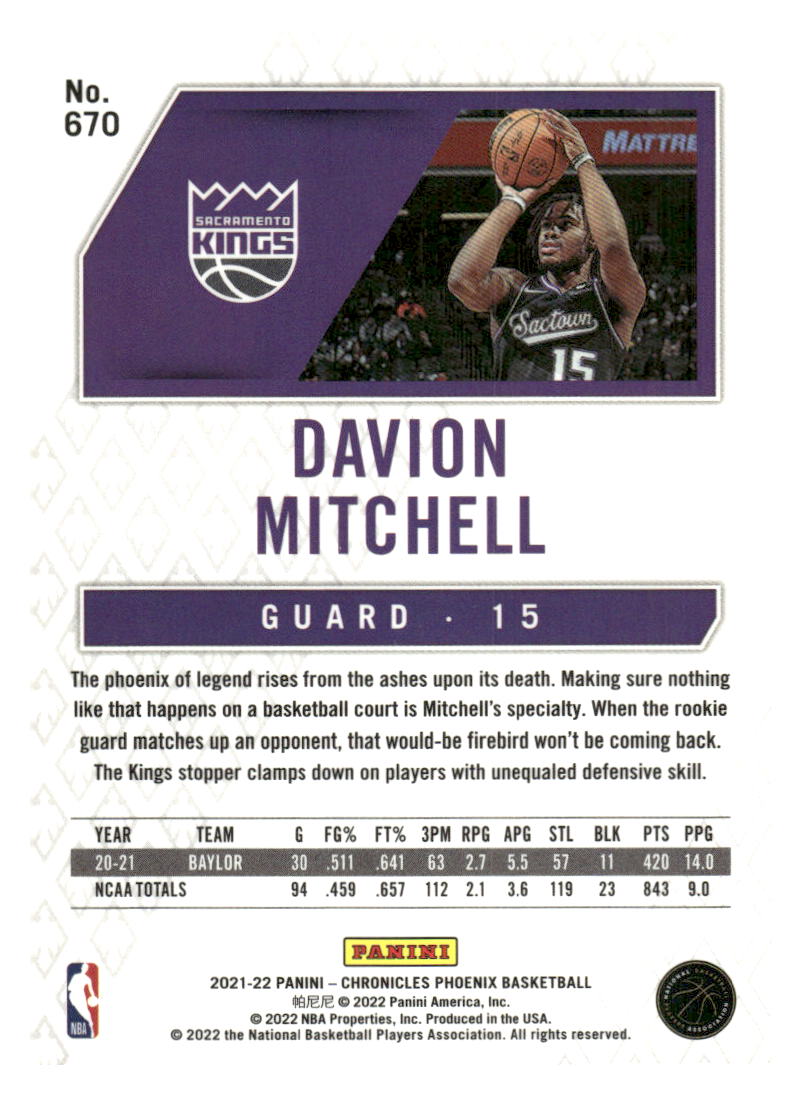 2021-22 Panini Chronicles #670 Davion Mitchell