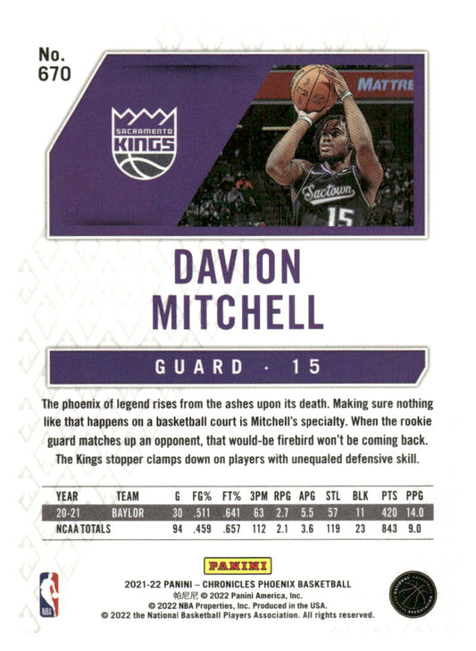 2021-22 Panini Chronicles #670 Davion Mitchell
