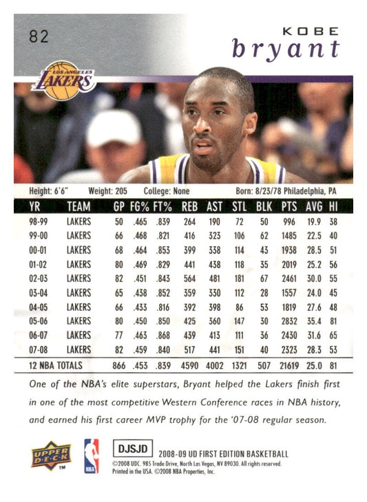 2008-09 Upper Deck First Edition #82 Kobe Bryant