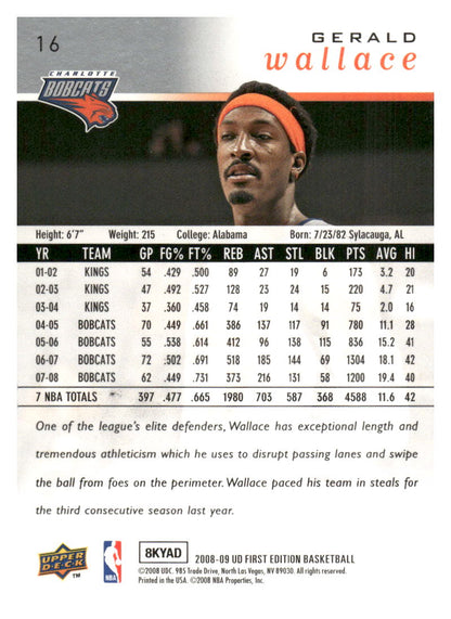 2008-09 Upper Deck First Edition #16 Gerald Wallace Gold