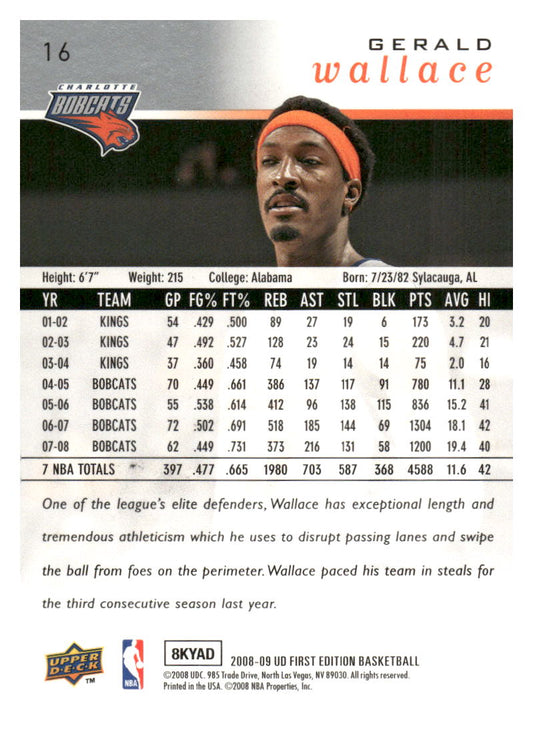 2008-09 Upper Deck First Edition #16 Gerald Wallace Gold