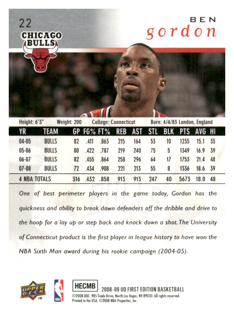 2008-09 Upper Deck First Edition #22 Ben Gordon