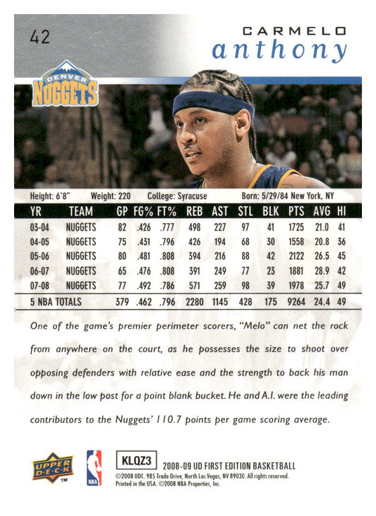2008-09 Upper Deck First Edition #42 Carmelo Anthony