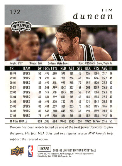 2008-09 Upper Deck First Edition #172 Tim Duncan