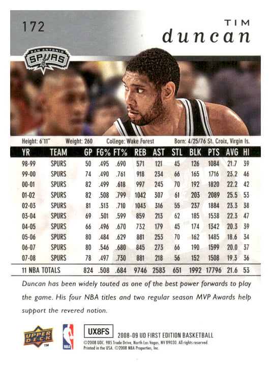 2008-09 Upper Deck First Edition #172 Tim Duncan