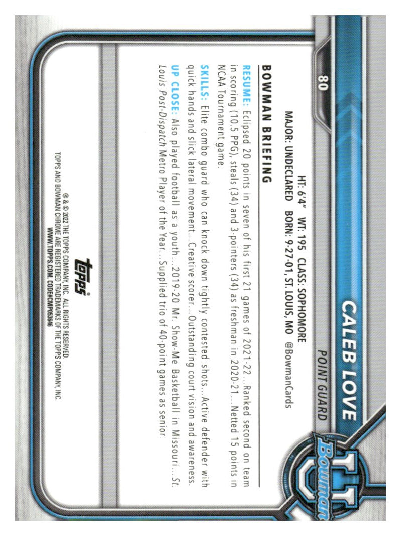 2021-22 Bowman University #80 Caleb Love Pink