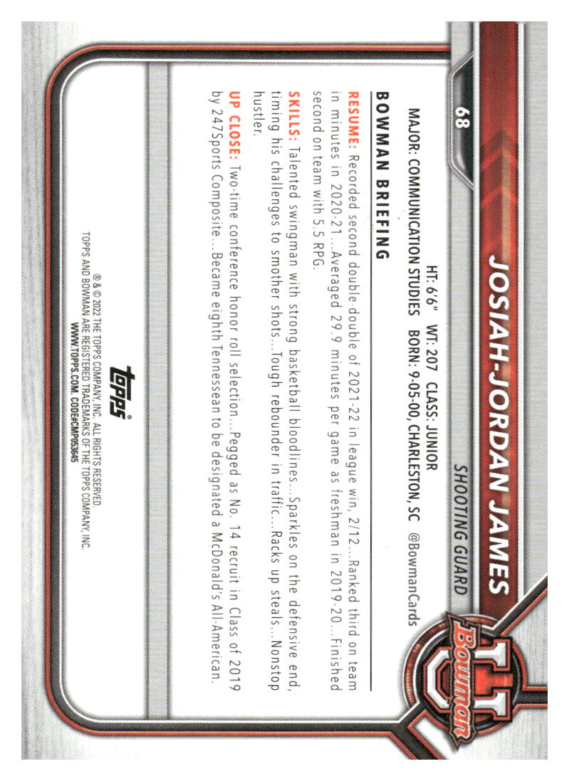 2021-22 Bowman University #68 Josiah-Jordan James