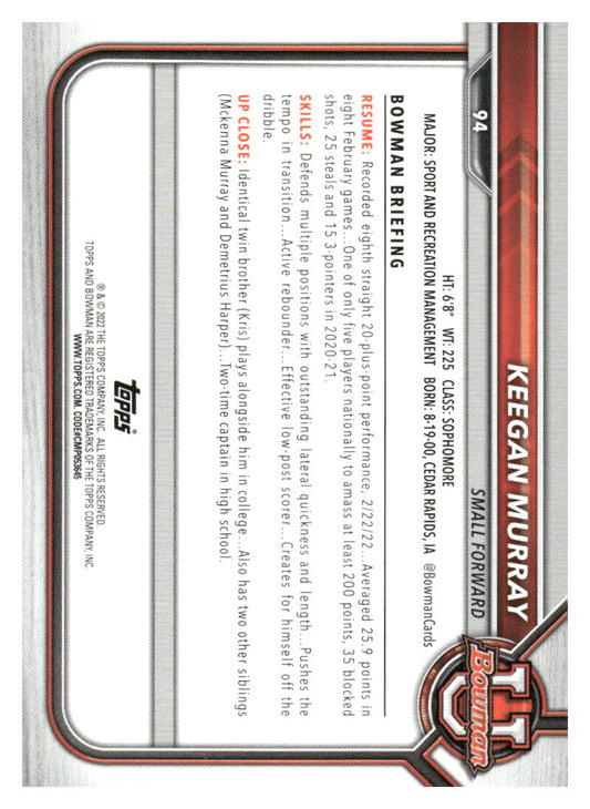 2021-22 Bowman University #94 Keegan Murray