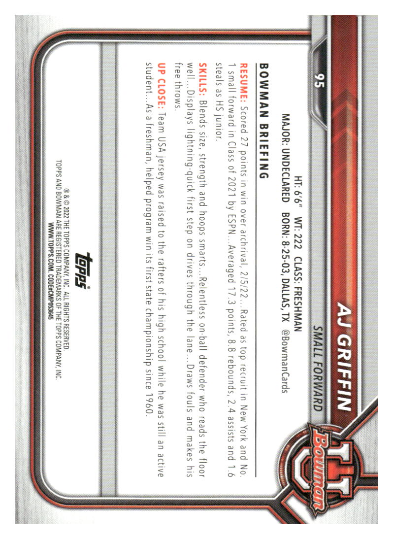 2021-22 Bowman University #95 AJ Griffin