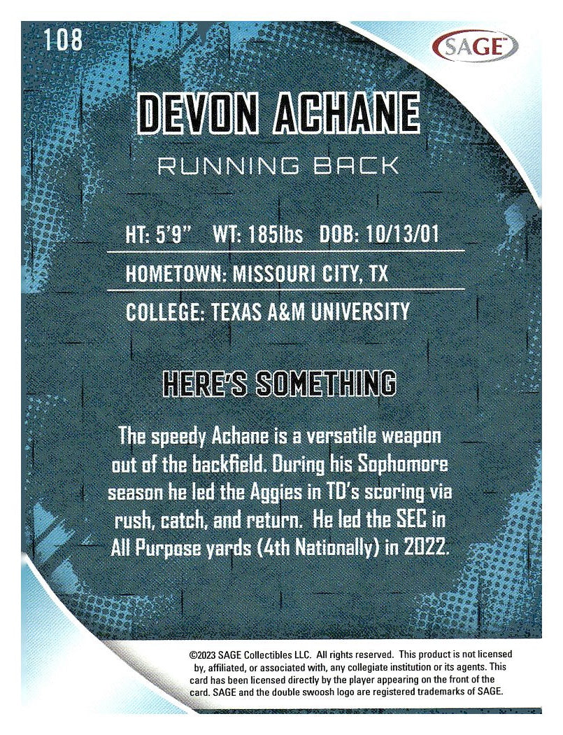 2023 SAGE HIT #108 Devon Achane Silver