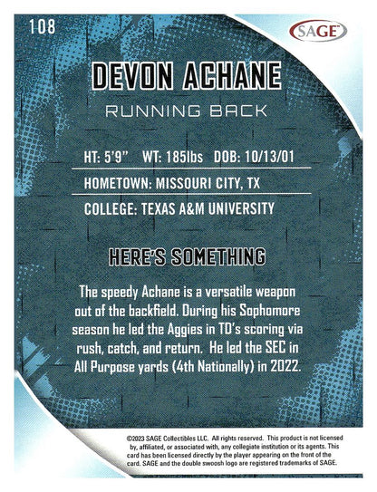 2023 SAGE HIT #108 Devon Achane Silver