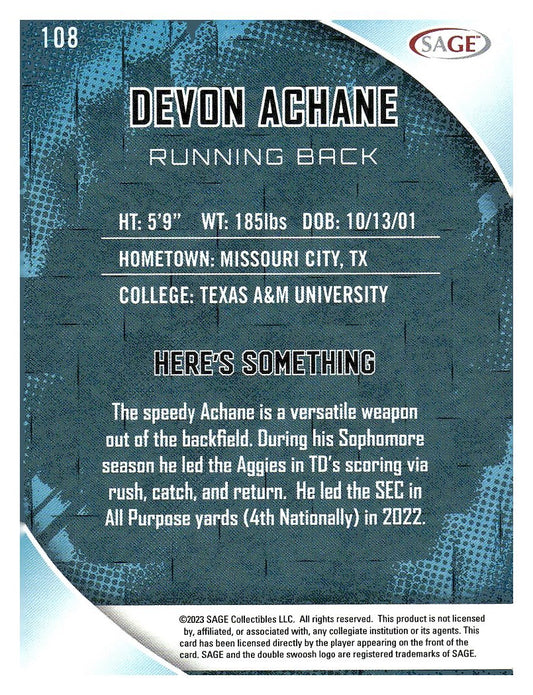 2023 SAGE HIT #108 Devon Achane Silver