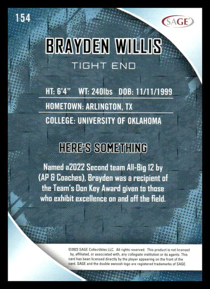 2023 SAGE HIT #154 Brayden Willis