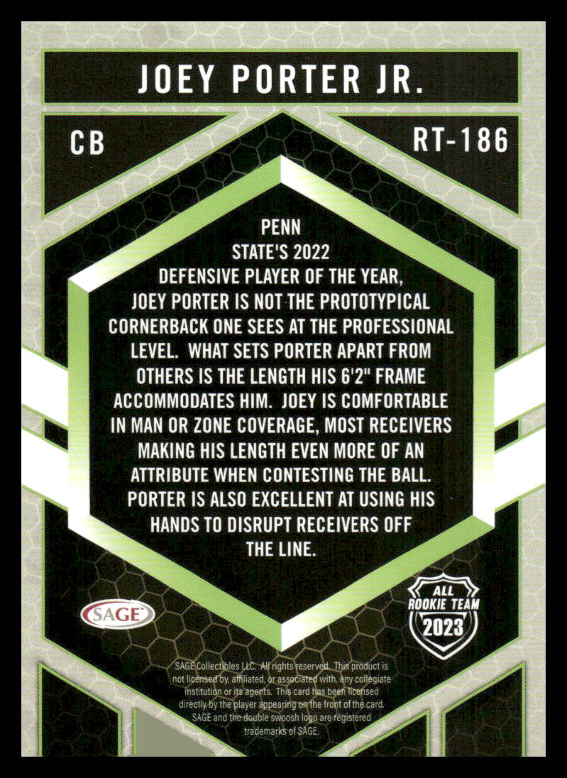 2023 SAGE HIT #RT-186 Joey Porter, Jr.