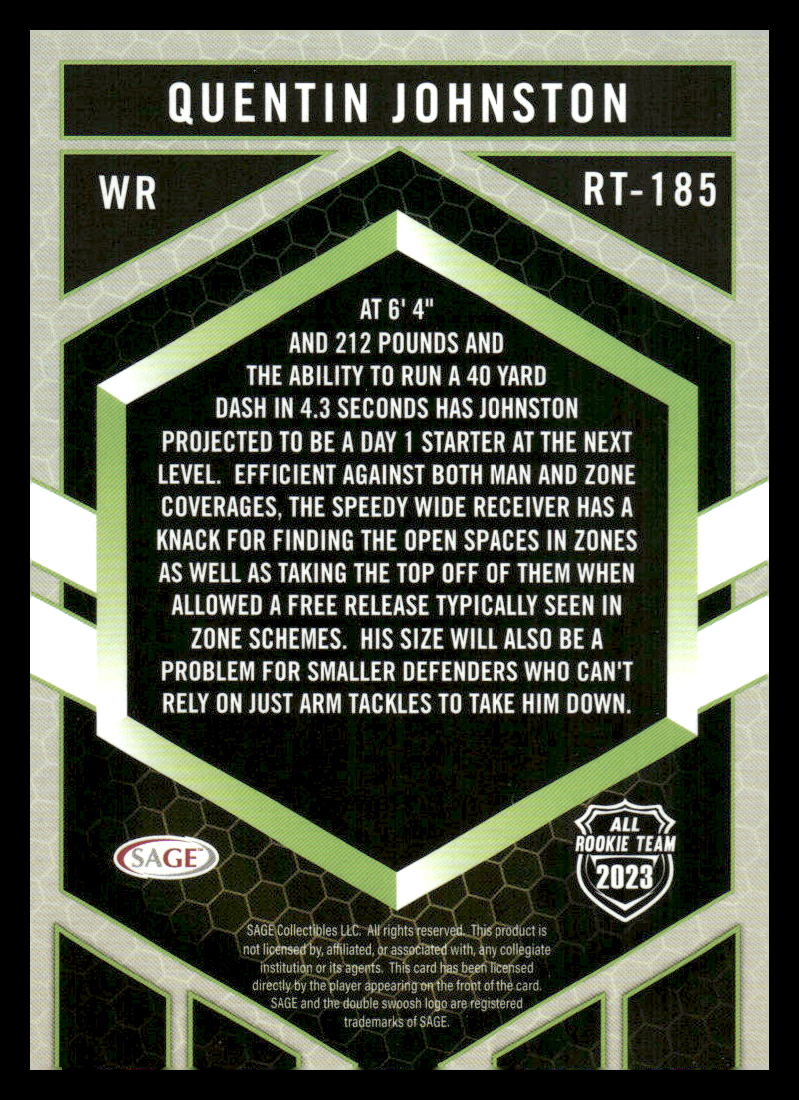 2023 SAGE HIT #RT-185 Quentin Johnston Silver