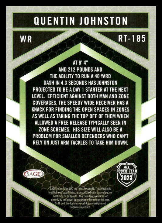 2023 SAGE HIT #RT-185 Quentin Johnston Silver