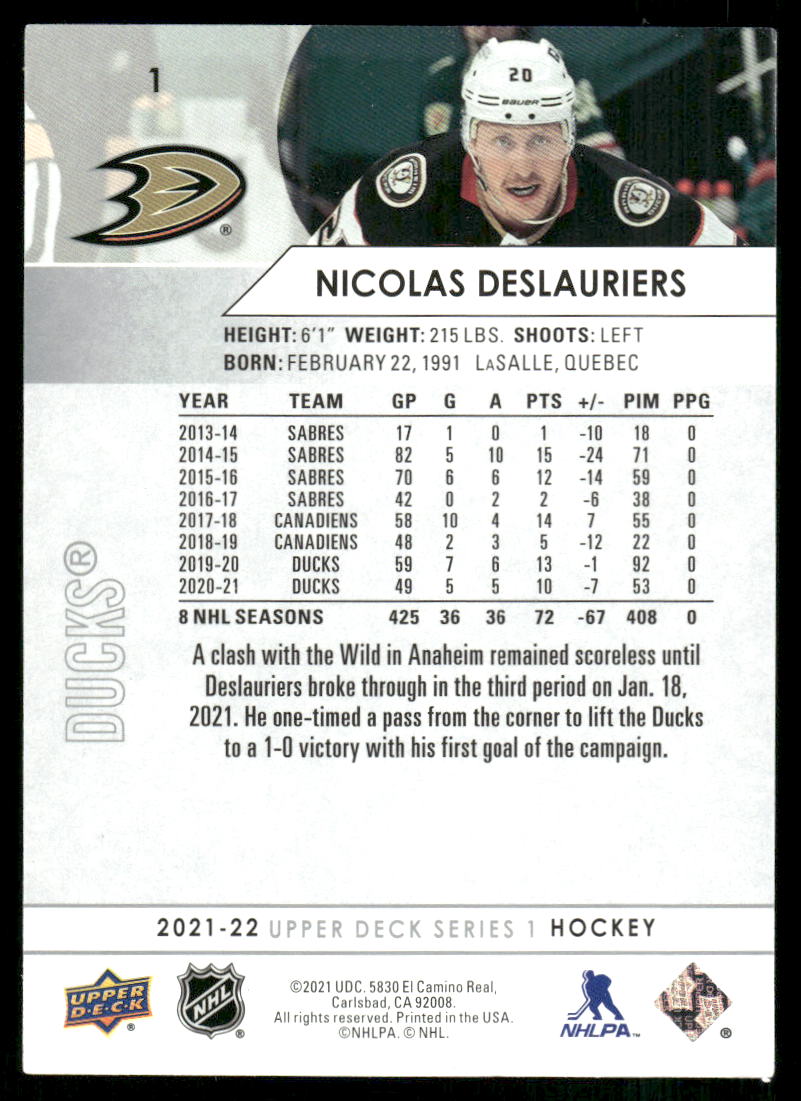2021-22 Upper Deck #1 Nicolas Deslauriers