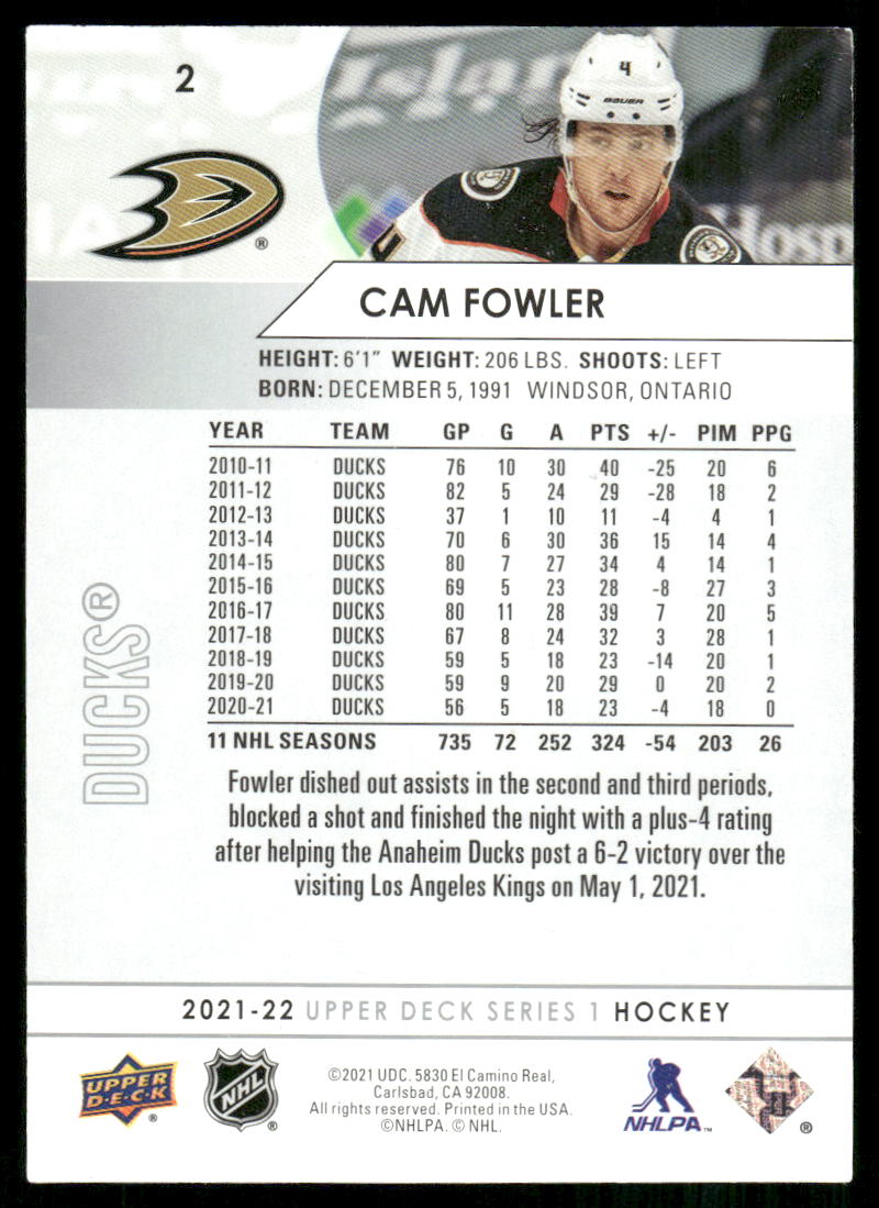 2021-22 Upper Deck #2 Cam Fowler