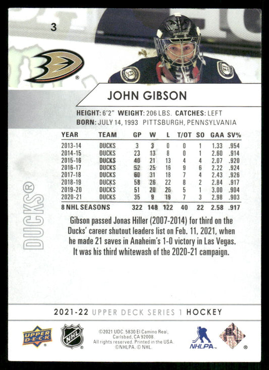 2021-22 Upper Deck #3 John Gibson