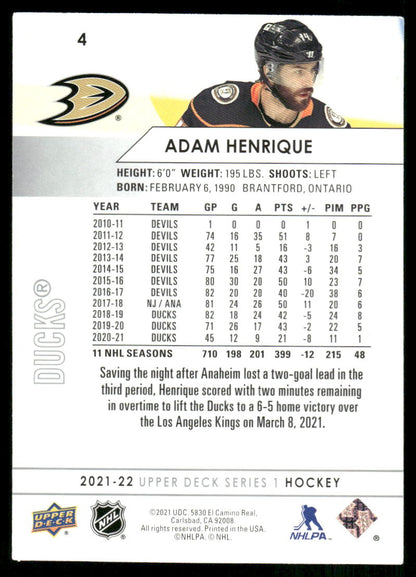 2021-22 Upper Deck #4 Adam Henrique