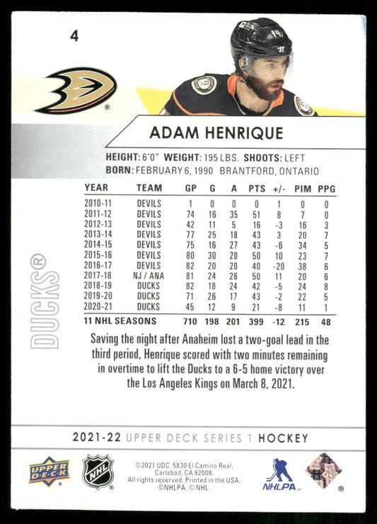 2021-22 Upper Deck #4 Adam Henrique
