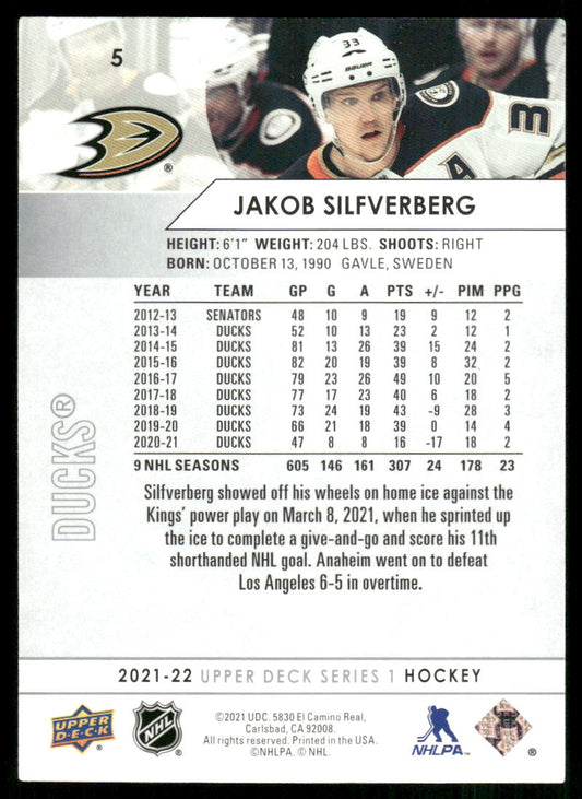 2021-22 Upper Deck #5 Jakob Silfverberg