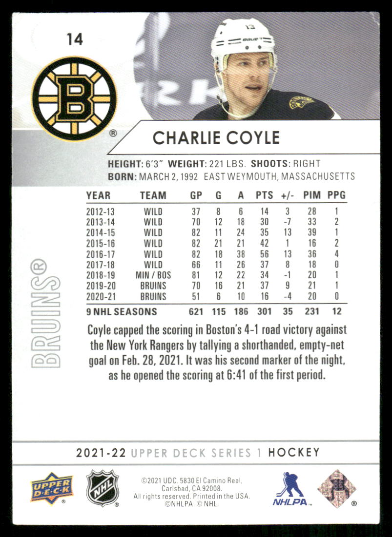 2021-22 Upper Deck #14 Charlie Coyle