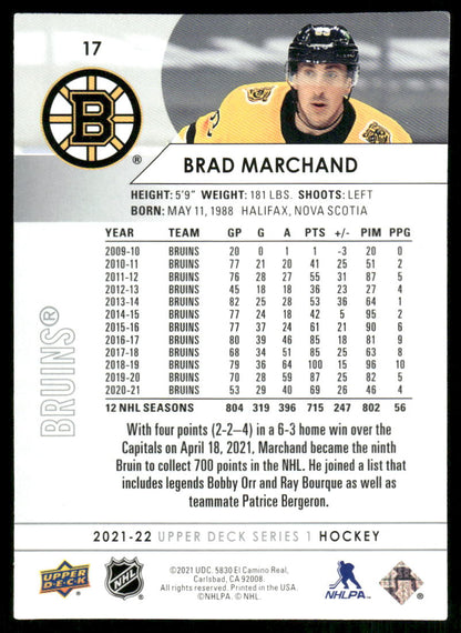 2021-22 Upper Deck #17 Brad Marchand