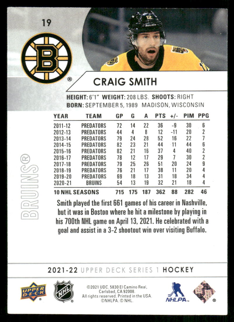 2021-22 Upper Deck #19 Craig Smith